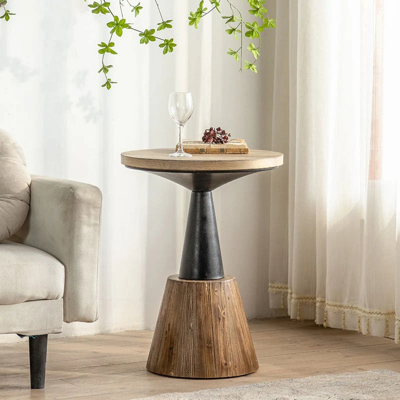 Traditional European Round Solid Wood MDF Iron Coffee Table For Living Room