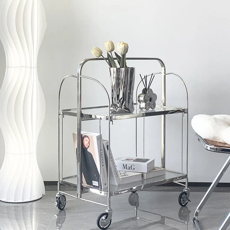 Modern Minimalist Square Iron Glass Coffee Table Folding Storage Shelf 2-Tier For Bedroom