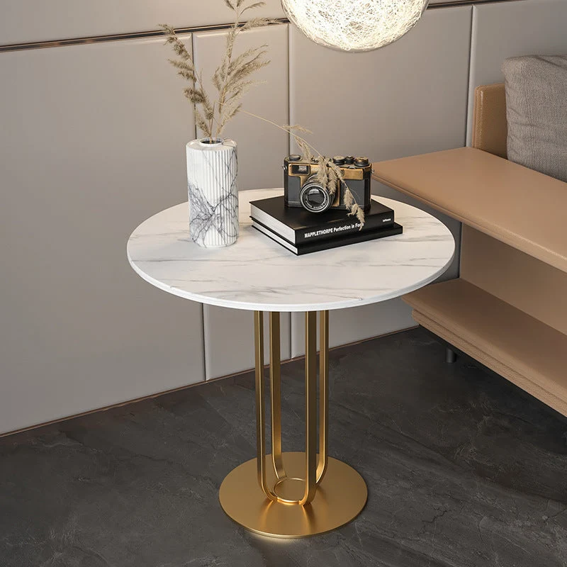 Modern Minimalist Round Stone Slab Carbon Steel Coffee Table For Living Room
