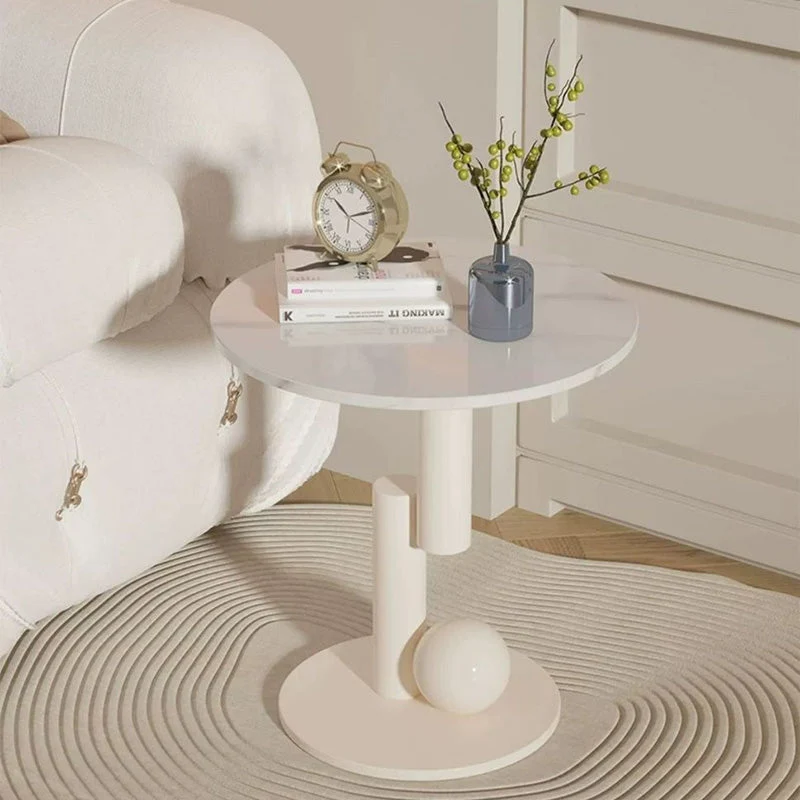 Contemporary Creative Round Cylinder Orb Rock Slab Iron Coffee Table For Living Room