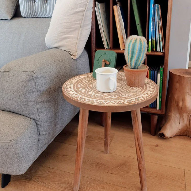 Contemporary Simplicity Pattern MDF Pine Wood Iron Round Coffee Table For Living Room