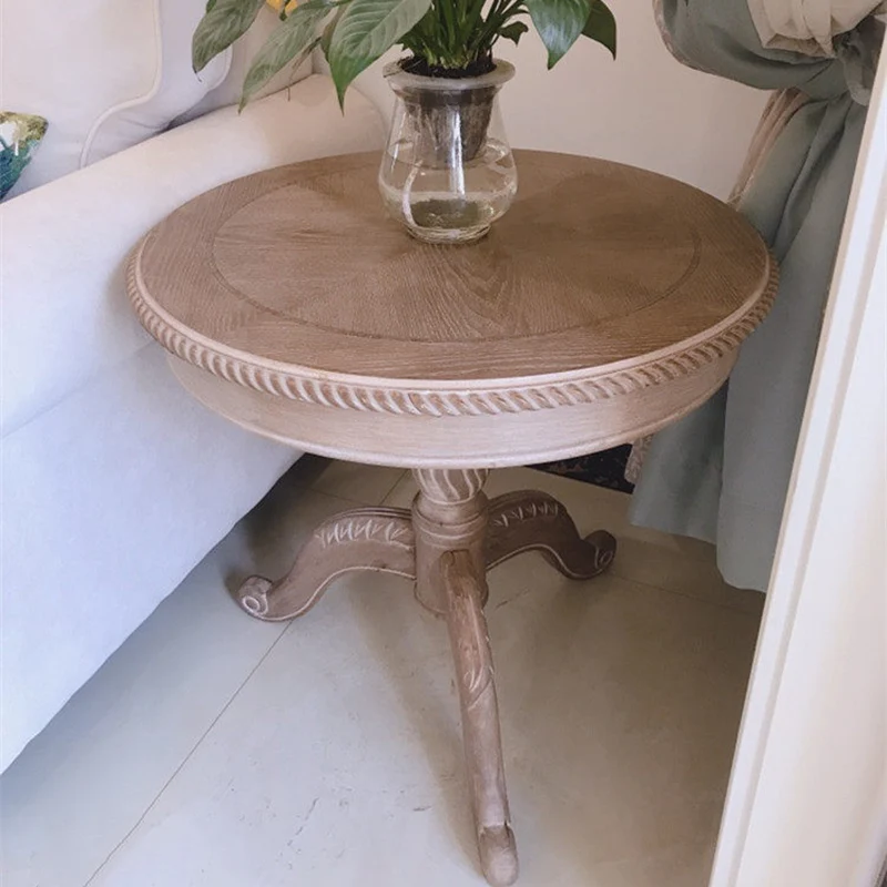 Traditional French Round Medium Density Fiberboard Rubberwood Coffee Table Three Legs For Living Room