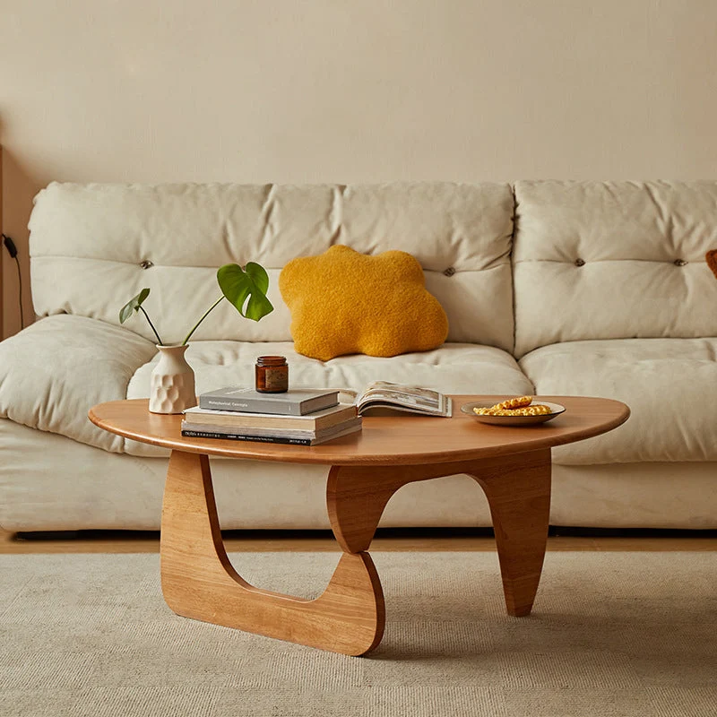 Traditional Vintage Triangle Round Edge Rubberwood Solid Wood Coffee Table For Living Room