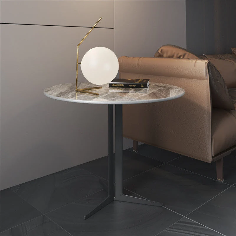 Contemporary Scandinavian Round Stone Slab Iron Coffee Table 1-Tier For Living Room