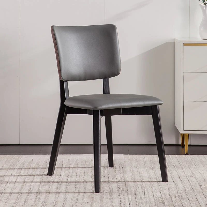 Solid Wood Frame Dining Chairs Modern Faux Leather Armless Chair