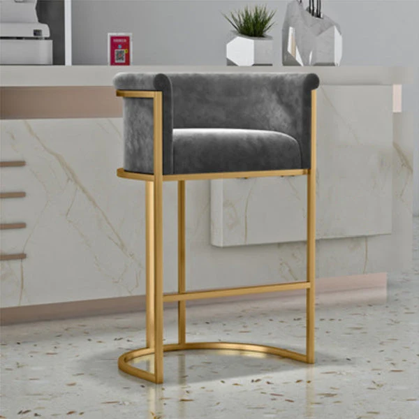Glam Armrest Backrest Counter Stool Iron Cafe Bar Stool with Velvet Cushion