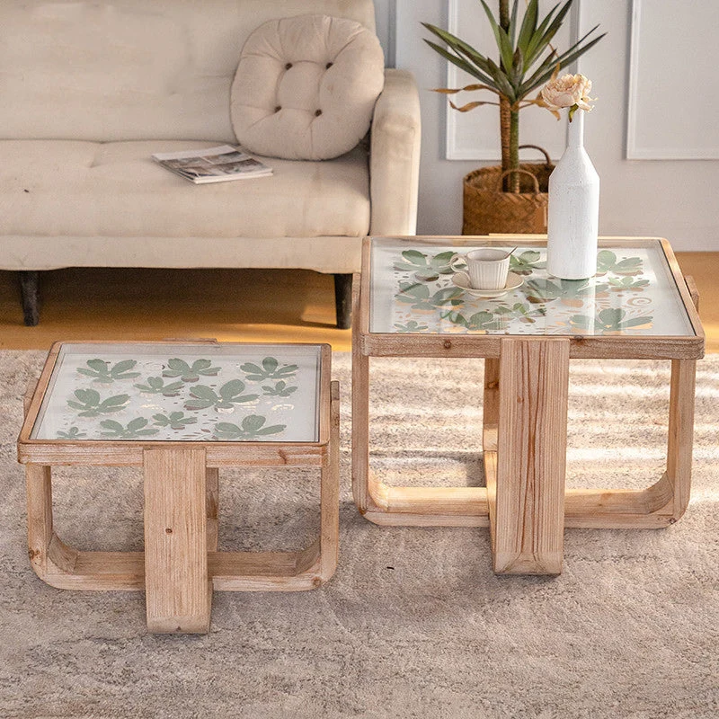 Contemporary Scandinavian Square Glass Chinese Fir Iron Coffee Table For Living Room