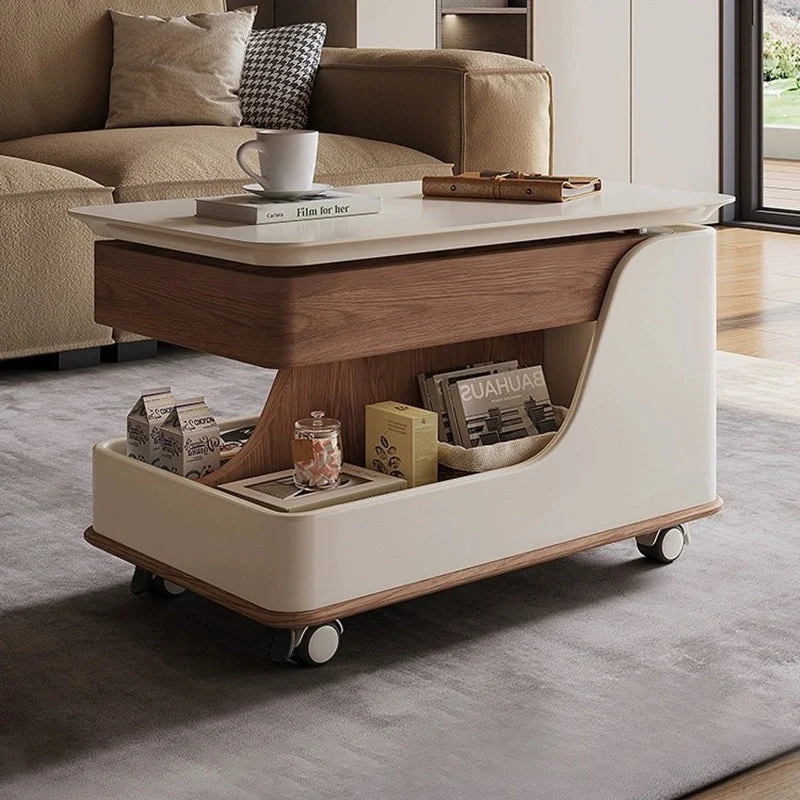 Modern Minimalist Rectangular Rock Slab Particle Board Removable Coffee Table 1-Storage For Living Room