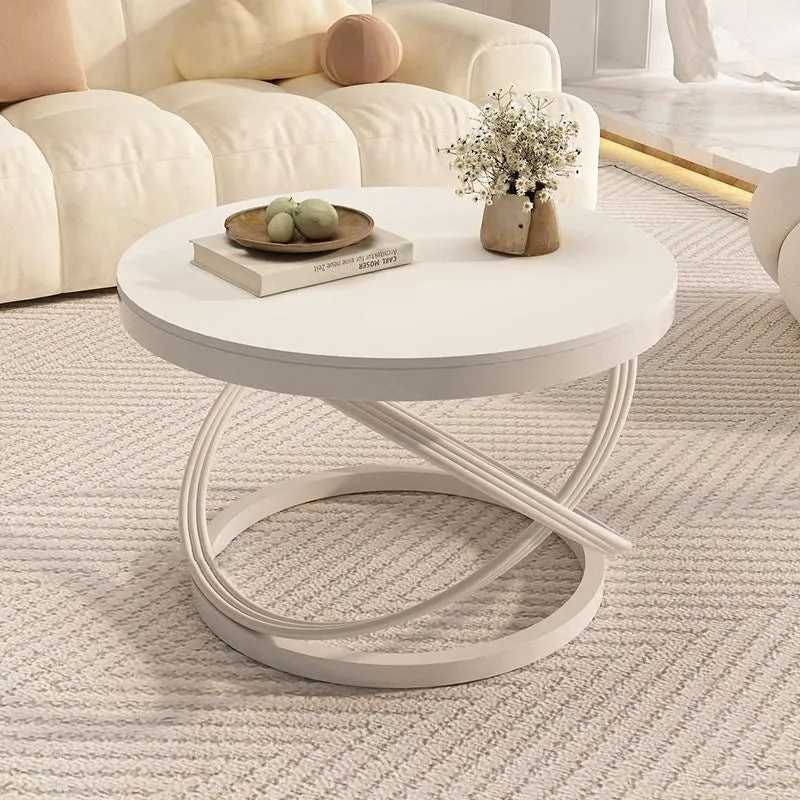 Contemporary Nordic Round Circle Iron Stone Slab Coffee Table For Living Room