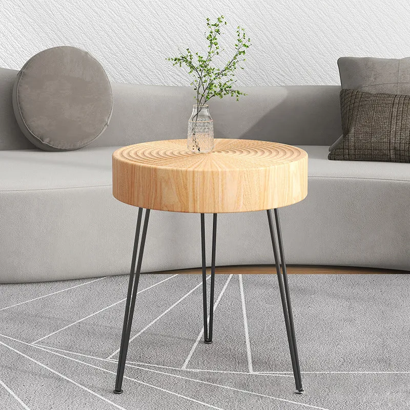Modern Minimalist Round Annual Pine Wood Iron Coffee Table For Living Room
