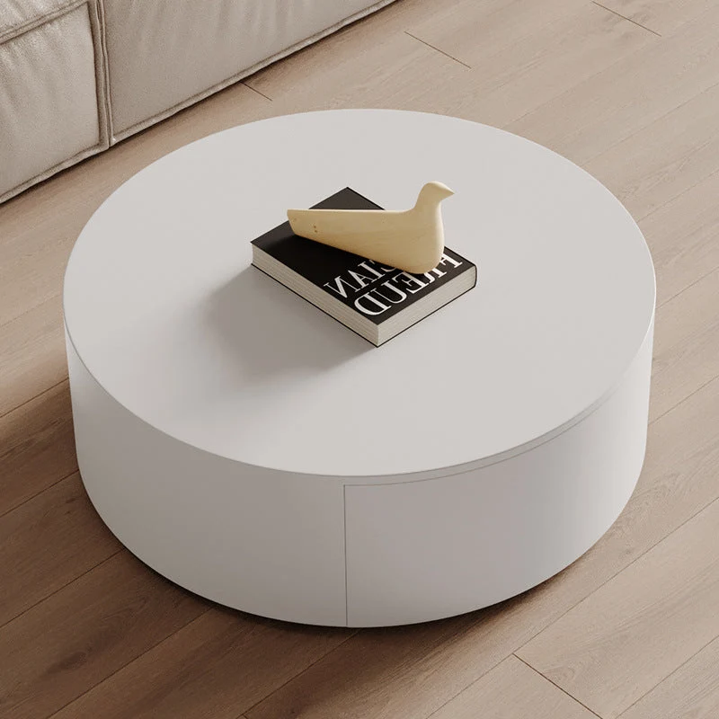 Modern Minimalist Round Plywood Metal Glass Coffee Table Set 2-Drawer For Living Room