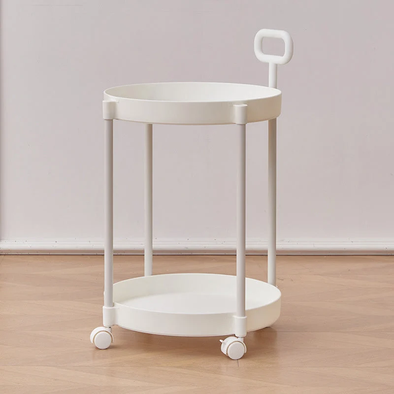 Modern Minimalist Round PP Carbon Steel Coffee Table Rotating Two Tier For Living Room
