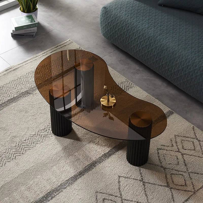 Contemporary Scandinavian Atypical Arch Teardrop Iron Tempered Glass Coffee Table For Living Room