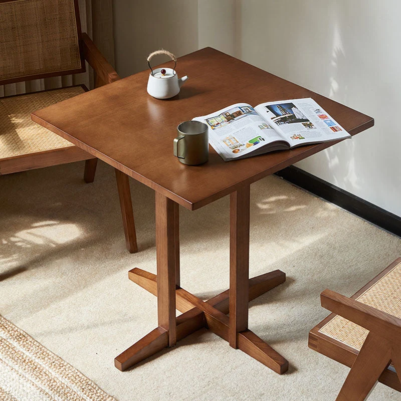Modern Minimalist Square Cross Birch Wood Coffee Table For Living Room