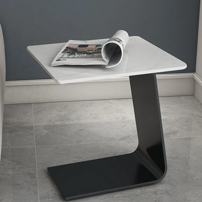 Modern Minimalist Round Square Glass Stone Slab Carbon Steel Coffee Table 1-Tier For Living Room