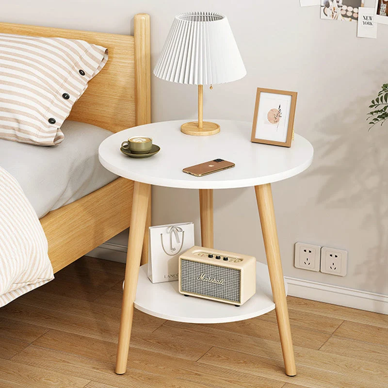 Modern Minimalist Round Triangle Base MDF Solid Wood Plastic Coffee Table 2-Tier For Living Room