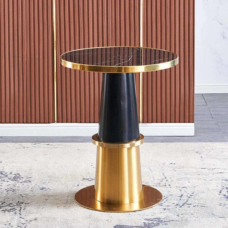 Modern Luxury Round Stone Slab Stainless Steel Coffee Table 1-Tier For Living Room