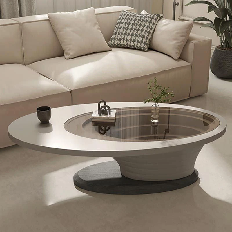 Modern Luxury Oval Glass Medium-Density Fiberboard Top Coffee Table For Living Room