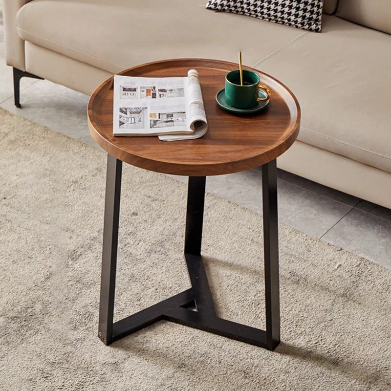 Contemporary Nordic Round Iron MDF Coffee Table 2-Tier For Living Room