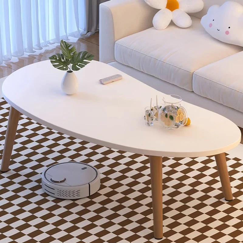 Modern Minimalist Mango Shape Oval MDF Pine Wood Coffee Table For Living Room