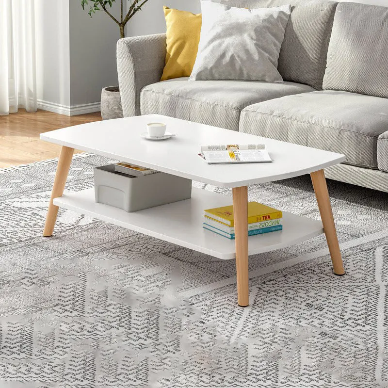 Modern Minimalist Rectangular MDF Solid Wood Coffee Table 2-Tier For Living Room