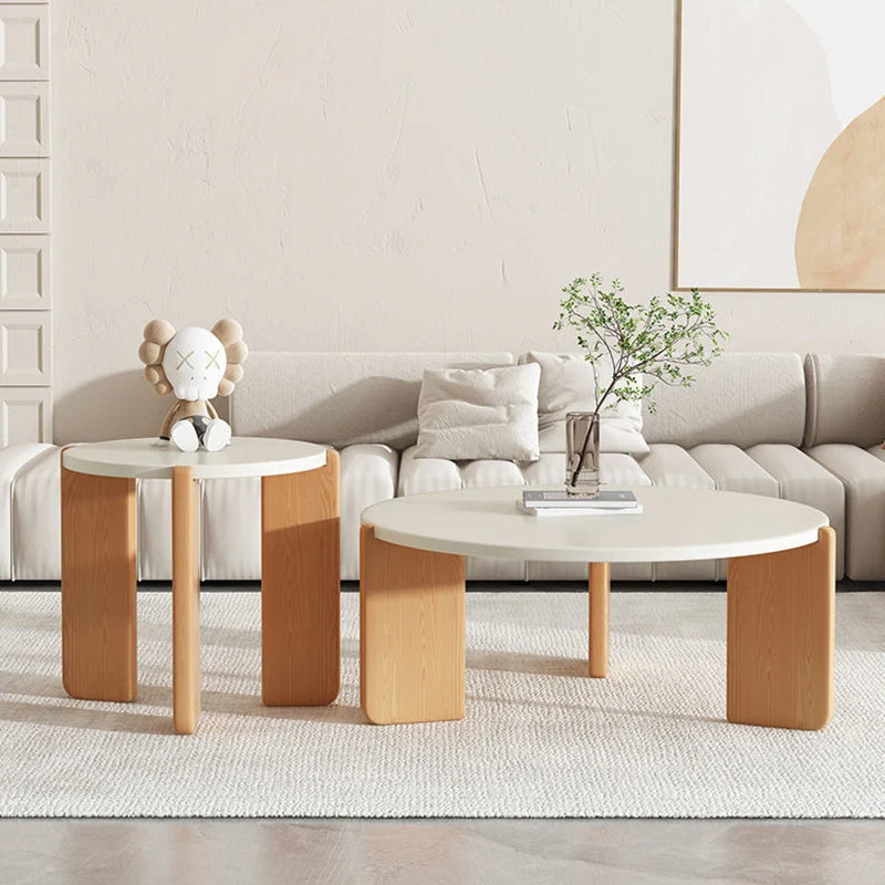 Modern Minimalist Round Fiberboard Solid Wood Coffee Table For Living Room