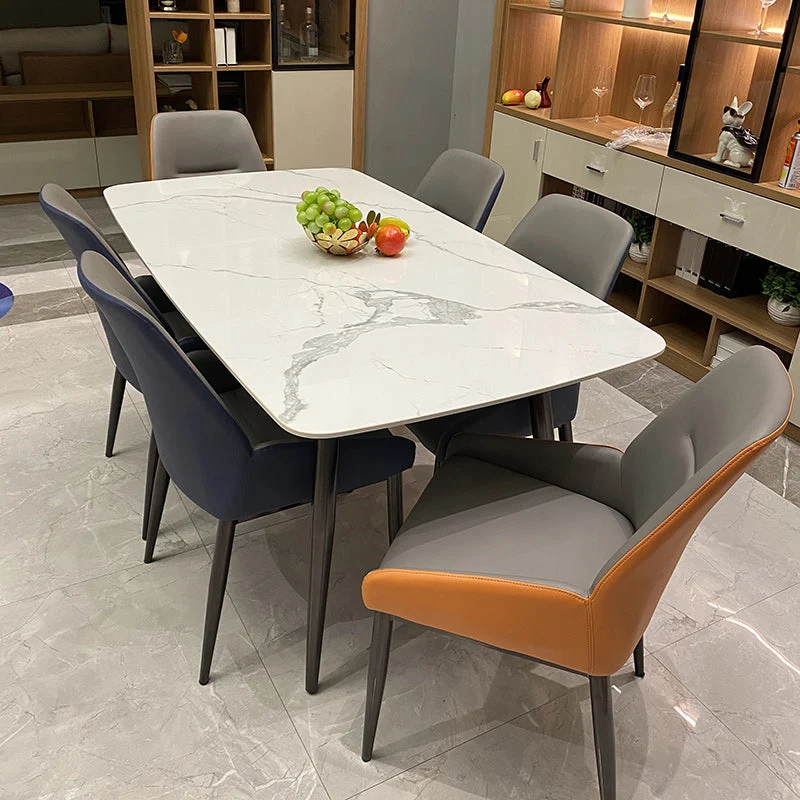 Rectangular Stone Dining Table Modern 4 Legs Furniture Metal Base for Home