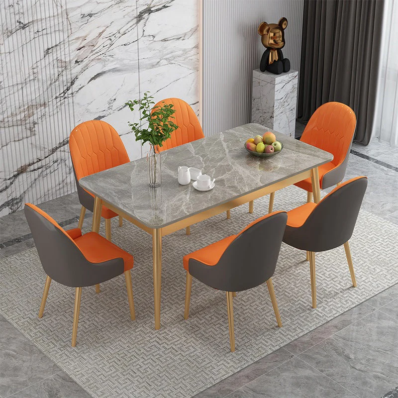 Luxury Sintered Stone Dining Table Rectangle Grey Top Table with Metal 4 Legs