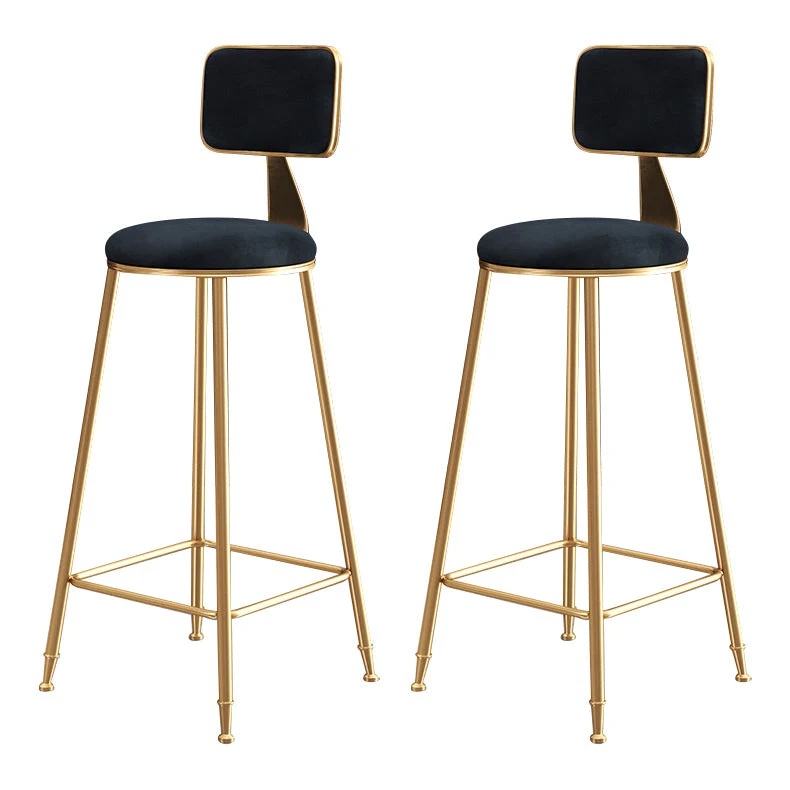 Nordic Backrest Armless Counter Stool Iron Dessert Shop Bar Stool with Pedal and Cushion