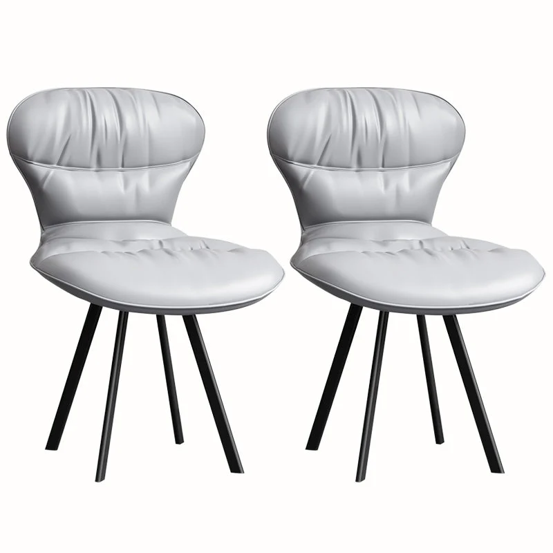 Black Steel Legs Dining Chairs Modern Armless Chair with Faux Leather Upholstered
