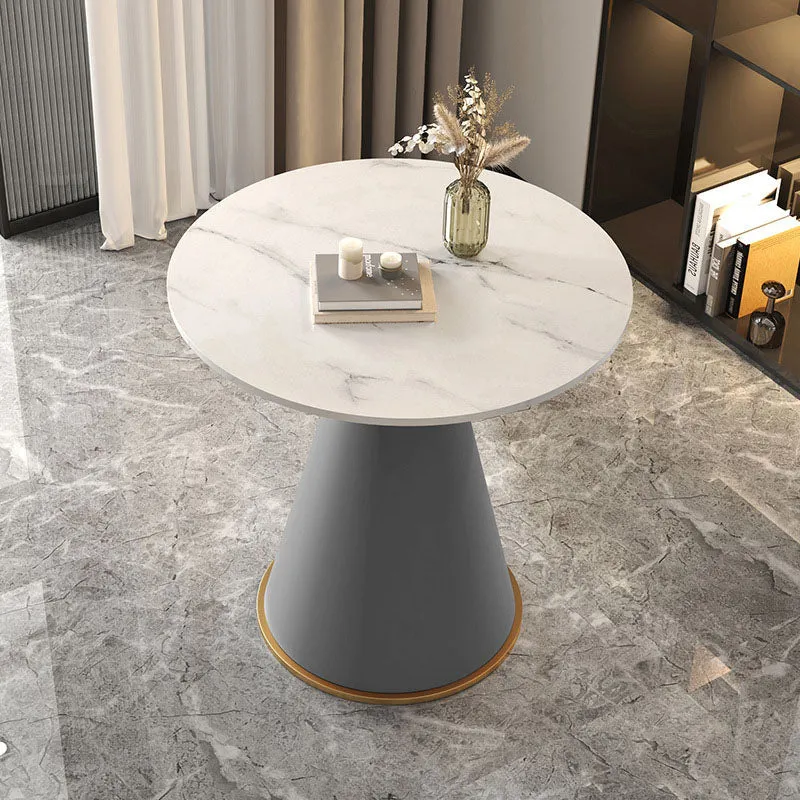 Contemporary Luxury Round PU Leather Sintered Stone Top Metal Base Coffee Table For Living Room