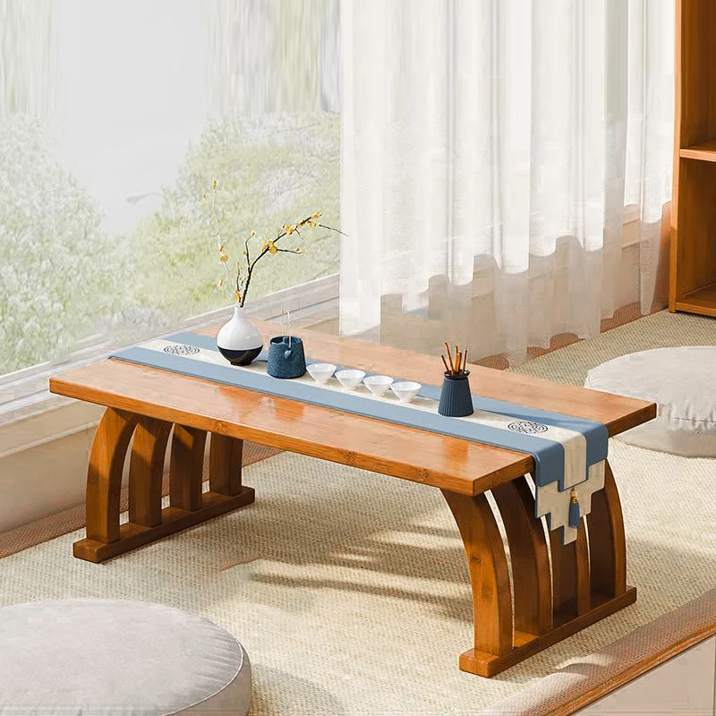 Traditional Chinese Rectangular Curved Bamboo Coffee Table For Living Room