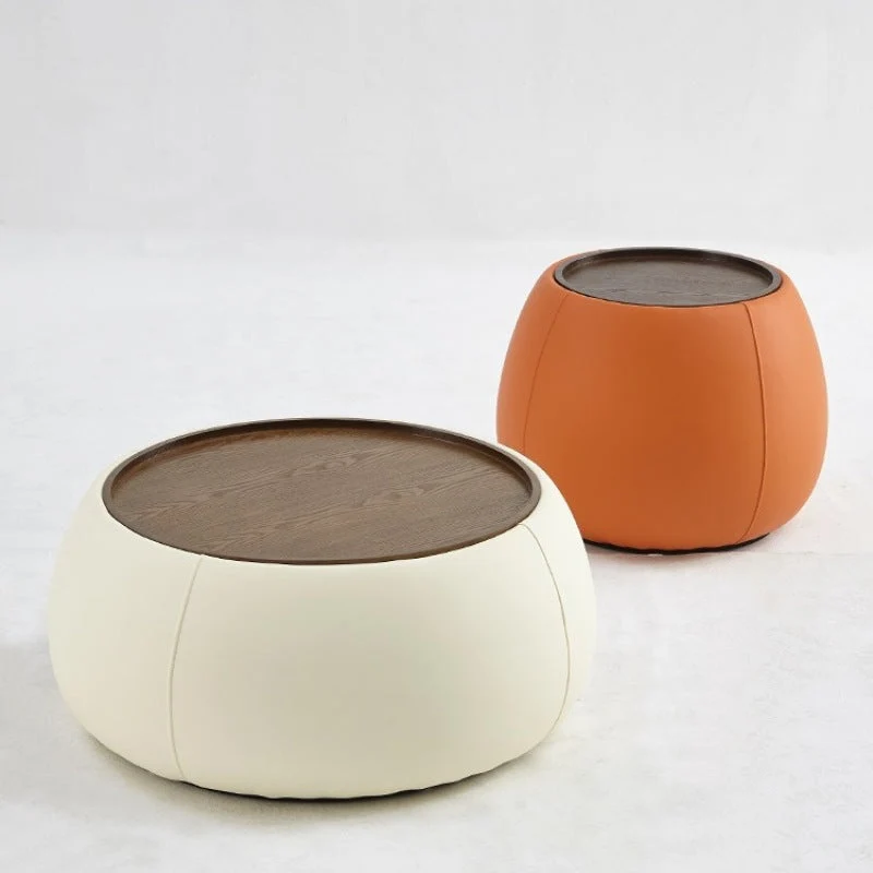 Contemporary Nordic Round Cylinder Oriented Strand Board Cat Scratch Leather Plywood Coffee Table 1-Storage For Living Room