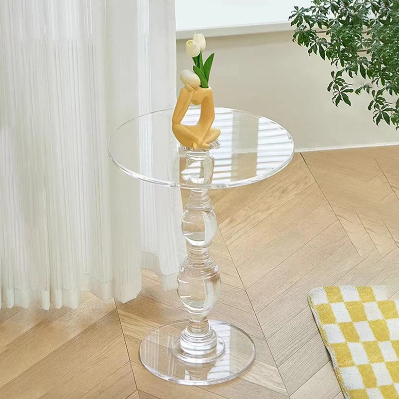 Modern Minimalist Round Tabletop Acrylic Coffee Table 1-Leg For Living Room