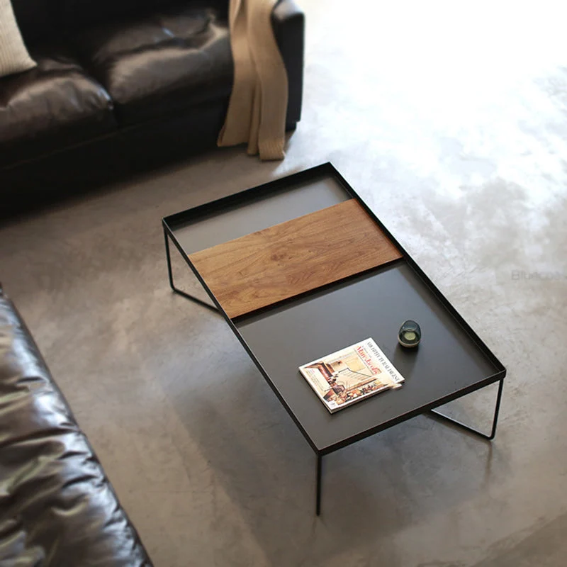 Contemporary Industrial Rectangular Iron Eco-Friendly Engineered Wood Coffee Table For Living Room