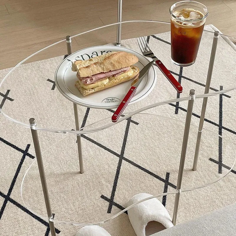 Modern Simplicity Curved Glass Top Stainless Steel Coffee Table 2-Tier For Living Room