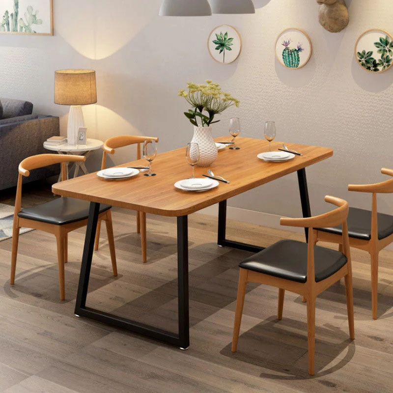 Pine Wood Top Dining Table Industrial Rectangle Table with Sled Base in Black