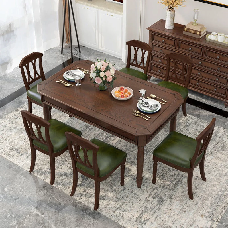 Wood Top Dining Table Mid-Century Modern Table with 4 Legs in Brown