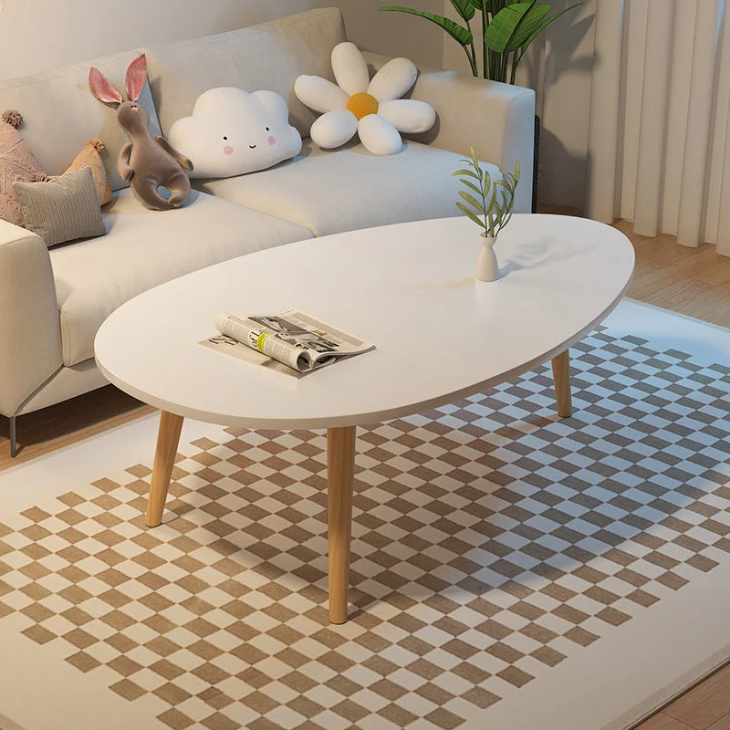 Modern Minimalist Oval Rubberwood MDF Coffee Table 1/2-Tier For Living Room