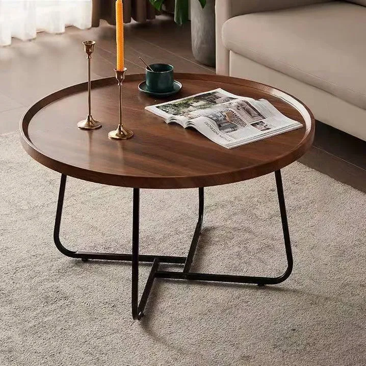 Contemporary Nordic Round MDF Iron Coffee Table 1-Tier For Living Room
