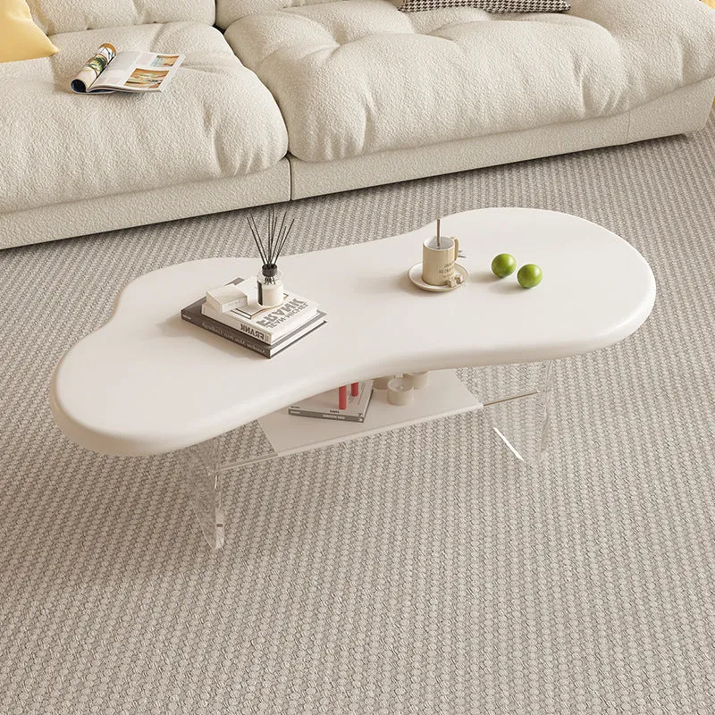 Modern Minimalist Cloud Elliptical Plate Acrylic PU Leather Coffee Table 2-Tier For Living Room