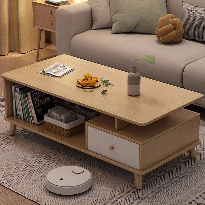 Modern Minimalist Rectangular MDF Pine Wood Legs Coffee Table For Living Room