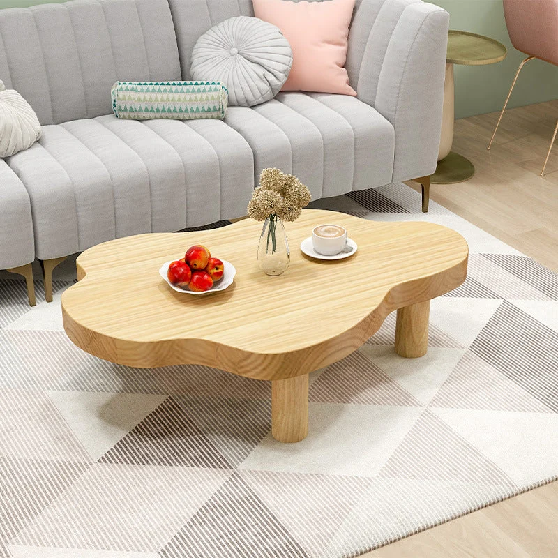 Contemporary Scandinavian Cloud Cream Rectangle Round Pine Coffee Table For Living Room