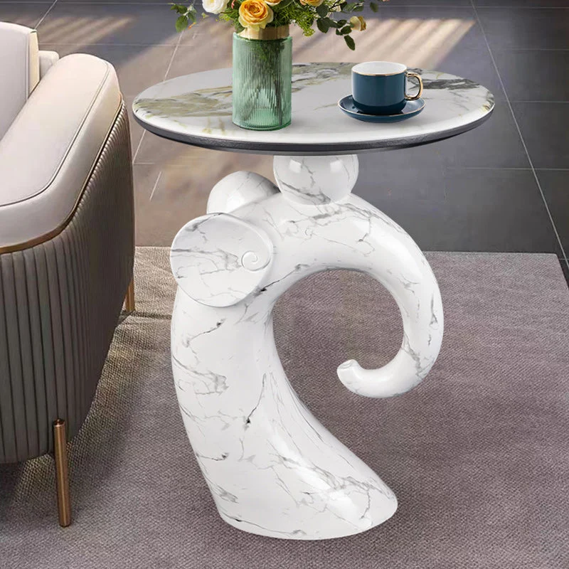 Modern Art Deco Elephant Round Resin Artificial Stone Coffee Table For Living Room