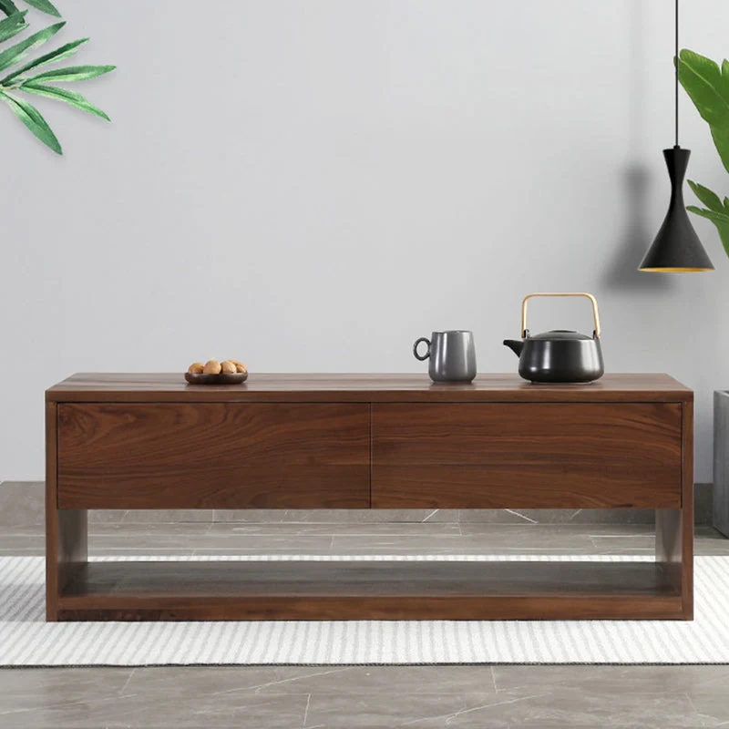 Modern Minimalist Rectangular Walnut Wood Paulownia Wood Coffee Table 4 - Drawer For Living Room
