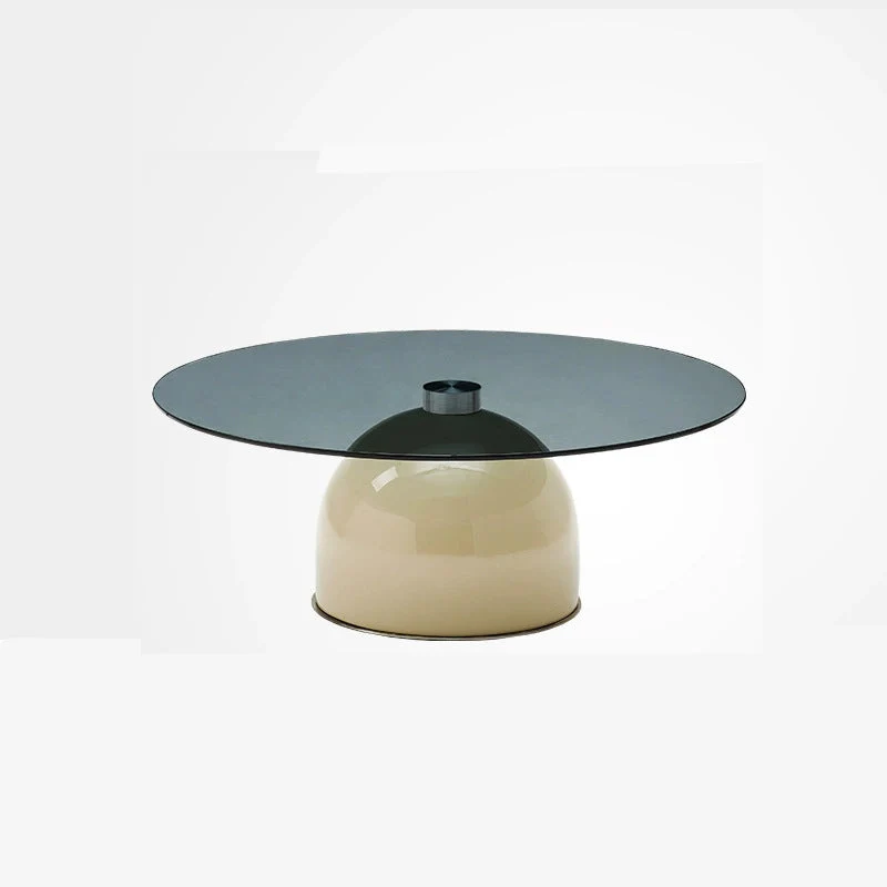 Contemporary Creative Round Tempered Glass Carbon Steel Plywood Coffee Table 1 - Tier For Living Room