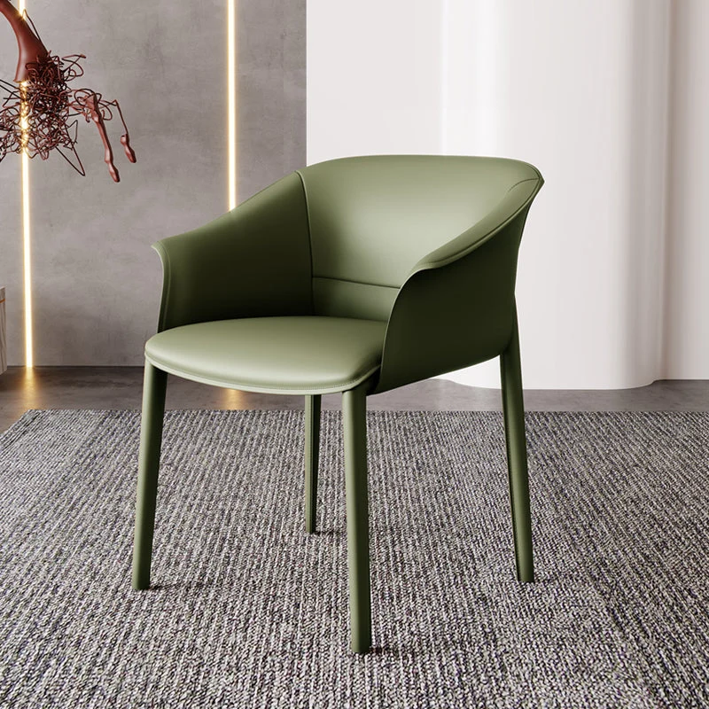 Contemporary Arm Dining Chairs Faux Leather Low Back Dining Side Chair