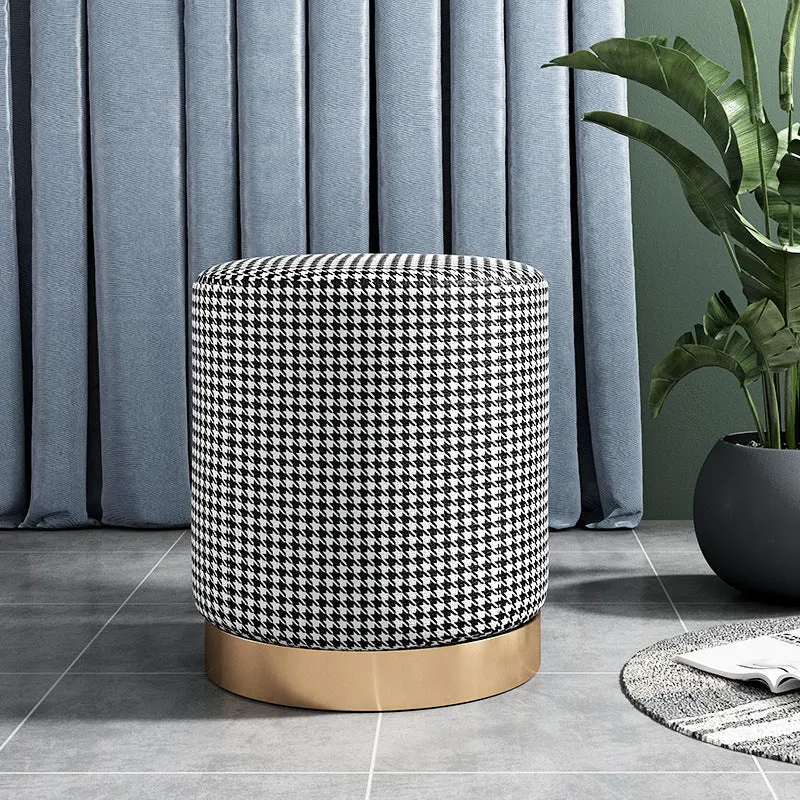 Contemporary Scandinavian Fabric Velvet Faux Leather Plywood Sponge Round Cylinder Footstool Backless For Entryway