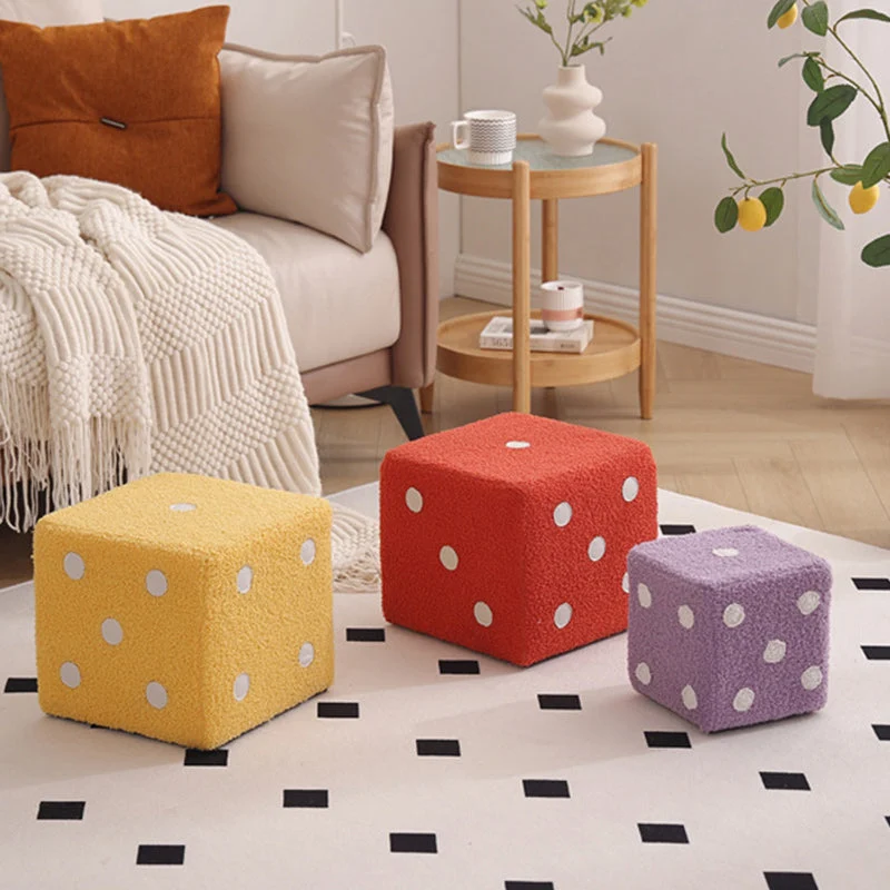 Contemporary Nordic Sherpa Fabric Sponge Wood Dice Square Cubic Footstool Stackable For Living Room