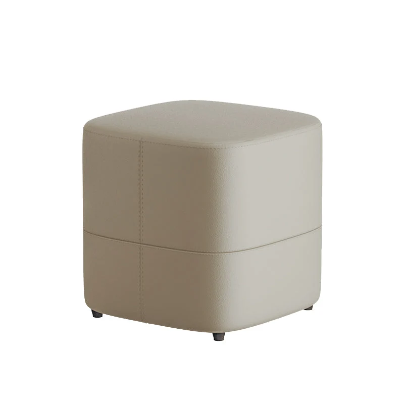 Modern Minimalist Square Faux Nappa Leather Pine Wood Low Stool Backless Armless For Living Room